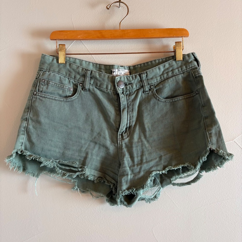 Free People Olive Green Distressed Raw Hem Cut Off Shorts W29 OB5516515125